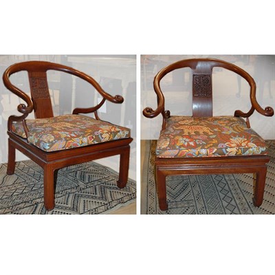 Lot 316 - Pair of Chinese Hardwood Yoke Back Armchairs