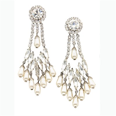 Lot 388 - Rhinestone Chandelier Earrings Silver-tone...