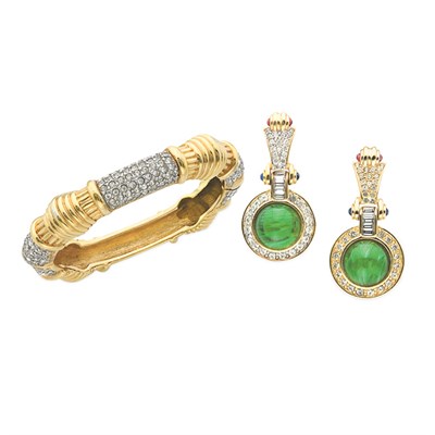 Lot 432 - Ciner Bangle and Pair of Cab Earrings 1980s...
