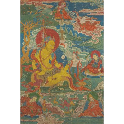 Lot 115 - Tibetan Thanka 18th Century Mahasiddha seated...