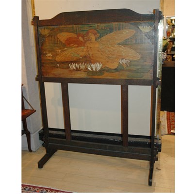 Lot 125 - Arts and Crafts Oak Fire Screen Decorated with...