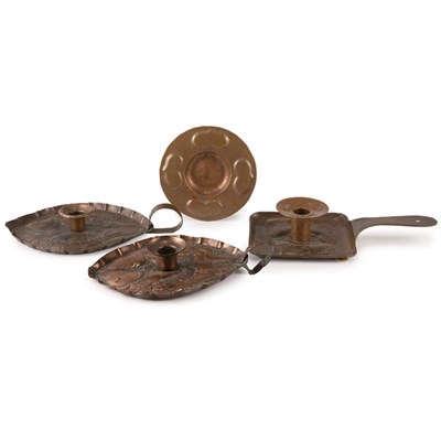 Lot 215 - Three Copper Chambersticks England, early 20th...