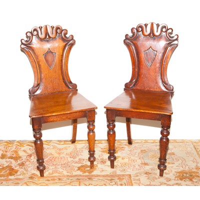 Lot 497 - Pair of Victorian Mahogany Hall Chairs Third...