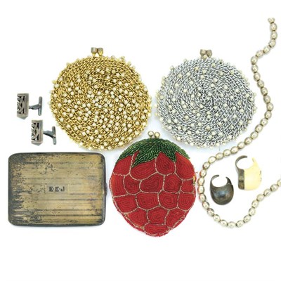 Lot 19 - Mexican Sterling Silver Bead Necklace and Group of Bead Purses