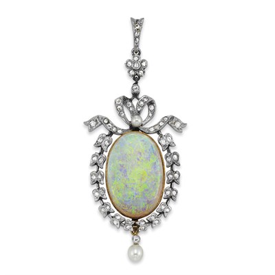 Lot 2 - Belle Epoque Opal, Diamond and Pearl Pendant