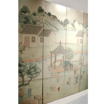 Lot 224 - Chinese Paper Eight-Panel Screen Height 8 feet,...
