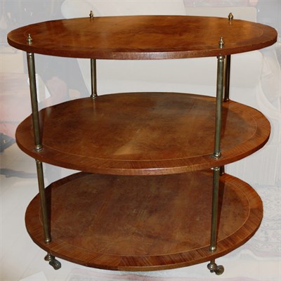 Lot 446 - Edwardian Style Brass and Burl Wood Three-Tier...
