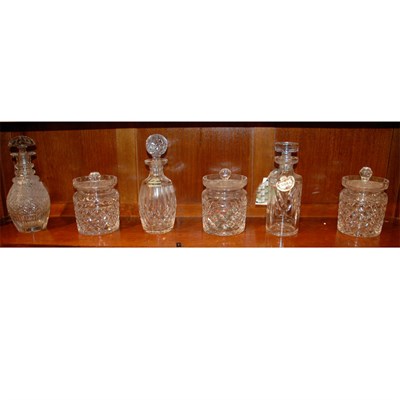 Lot 173 - Set of Three Cut Glass Covered Jars; Together...