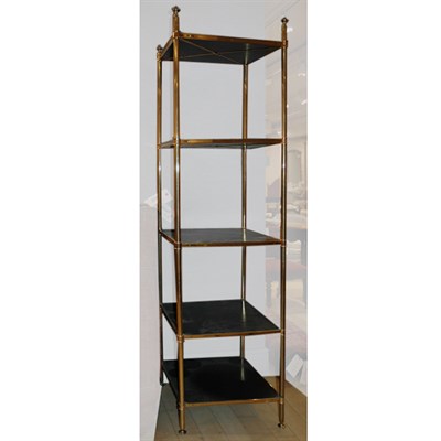 Lot 373 - Brass and Wood Five-Tier Etagere Height 7 feet...