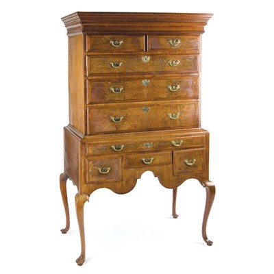 Lot 124 - Queen Anne Feather Banded Walnut High Chest...