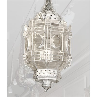 Lot 132 - Moorish Style Silvered Tin and Glass Lantern...