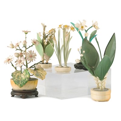 Lot 483 - Group of Five Carved and Painted Ivory Potted...