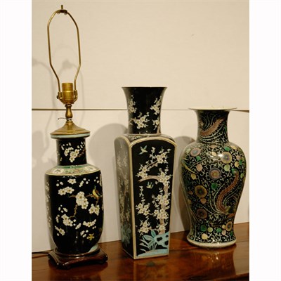 Lot 271 - Group of Three Chinese Famille Noire Porcelain...
