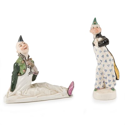 Lot 458 - Two German Painted Porcelain Figures of Clowns...