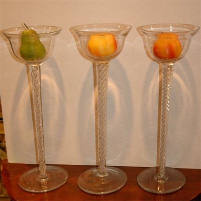Lot 199 - Set of Three Glass Candle Holders Height 19...