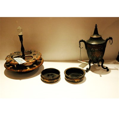 Lot 183 - French Tole Tantalus; Together with a Tole Hot...