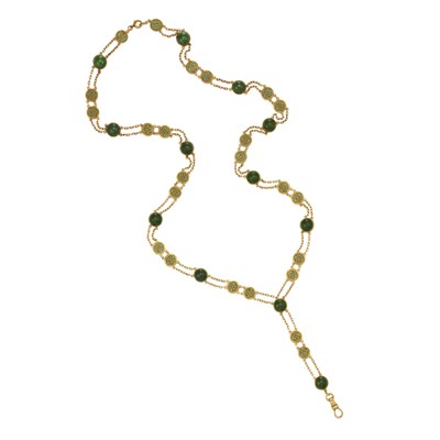 Lot 482 - Gold, Nephrite and Plique-a-Jour Green Enamel Sautoir, Tiffany & Co., by Louis Comfort Tiffany