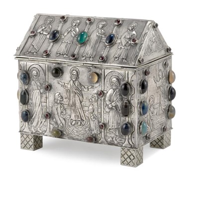 Lot 198 - German Hardstone Inset Silver Casket Of...