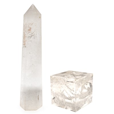Lot 73 - Faux Rock Crystal Obelisk; Together with a...