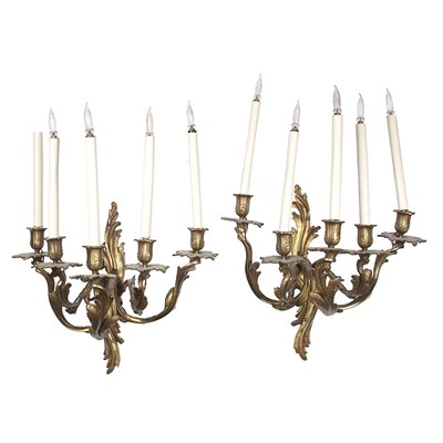 Lot 202 - Pair of Louis XV Style Gilt-Metal Five-Light...