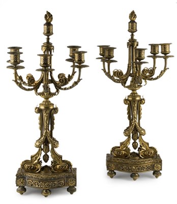 Lot 154 - Pair of Louis XVI Style Bronze Five-Light...