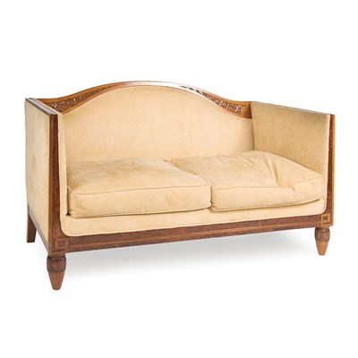 Lot 229 - Art Deco Mahogany and Burl Amboyna Upholstered...