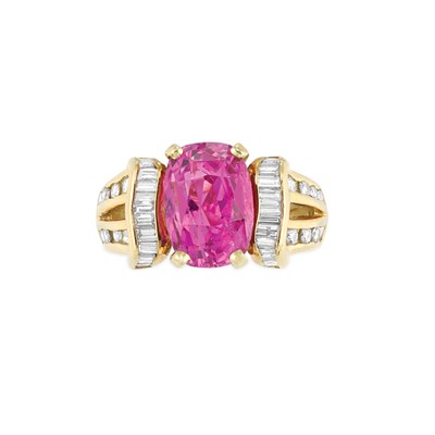 Lot 344 - Gold, Pink Sapphire and Diamond Ring