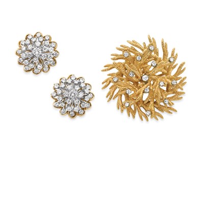 Lot 40 - Gold and Diamond Pendant-Brooch and Pair of Cluster Earrings