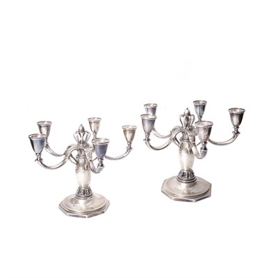 Lot 292 - Pair of Danish Silver Five-Light Candelabra...