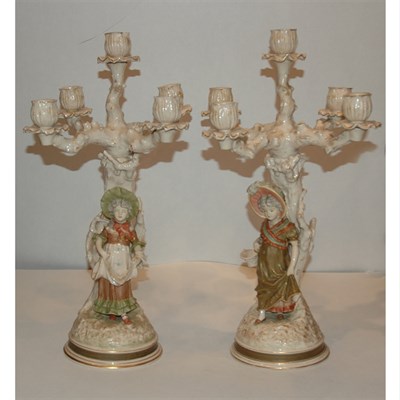 Lot 357 - Pair of Porcelain Figural Five-Light...