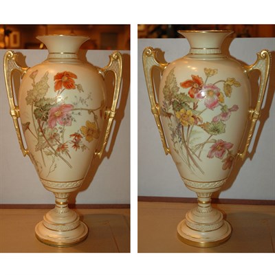 Lot 469 - Pair of Royal Worcester Floral and Gilt...