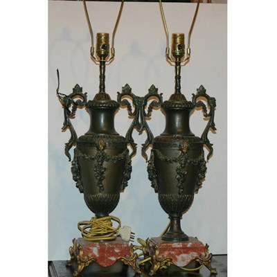 Lot 197 - Pair of Neoclassical Style Patinated Metal Urn-...
