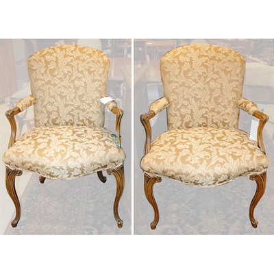Lot 398 - Pair of Louis XV Style Fruitwood Fauteuils