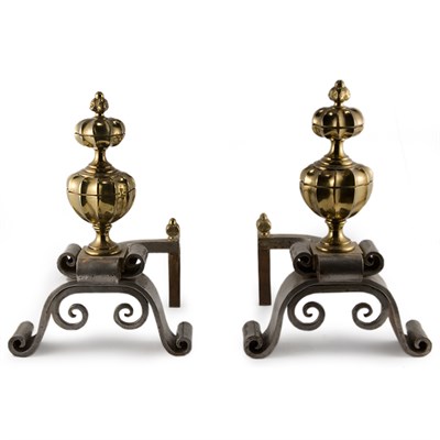 Lot 411 - Pair of Louis XVI Style Metal Andirons Each of...