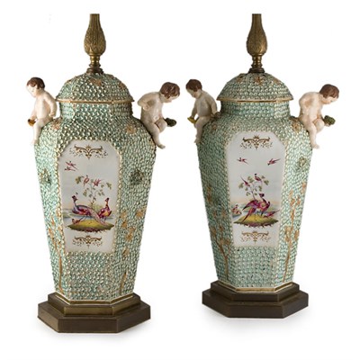 Lot 400 - Pair of German Metal Mounted Porcelain...