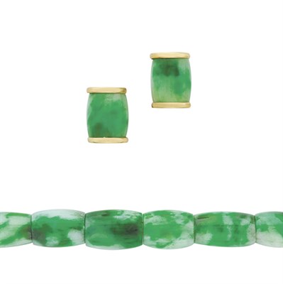 Lot 117 - Gold and Jade Bead Bracelet and Pair of Earrings