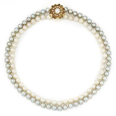 Lot 470 - Double Strand Cultured Pearl and Gray Cultured Pearl Necklace