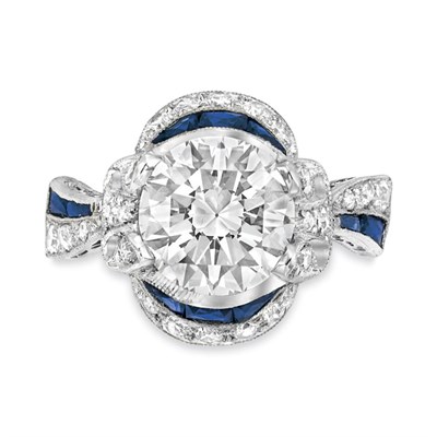 Lot 495 - Platinum, Diamond, Sapphire and Synthetic Sapphire Ring