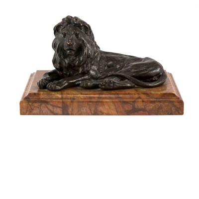 Lot 153 - Bronze Figure of a Lion Modeled in a recumbent...
