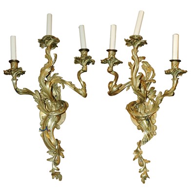 Lot 139 - Pair of Louis XV Style Gilt-Metal Three-Light...