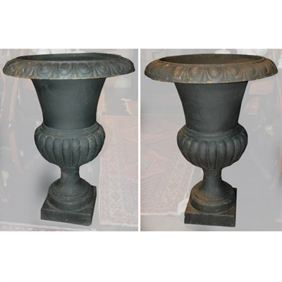 Lot 120 - Pair of Neoclassical Style Painted Iron Urns...