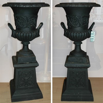 Lot 156 - Pair of Neoclassical Style Painted Iron Urns...