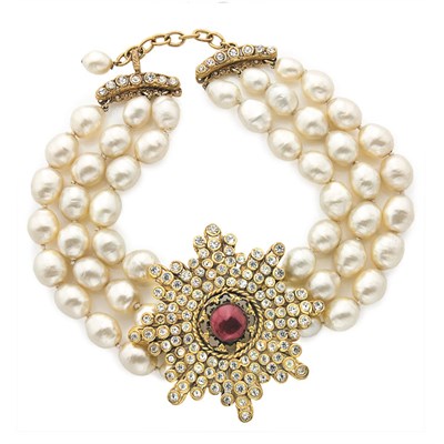 Lot 158 - Gripoix for Chanel Three Strand Faux Pearl...