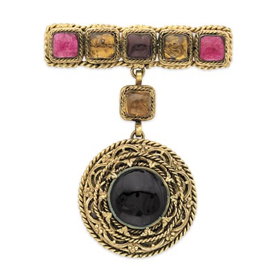 Lot 160 - Chanel Bar Pin with Pendant 1984 Constructed...