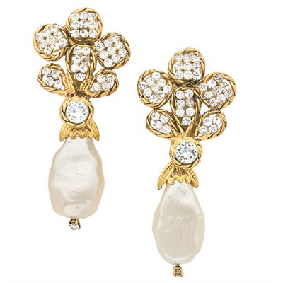 Lot 163 - Chanel Rhinestone and Faux Pearl Drop Earrings...
