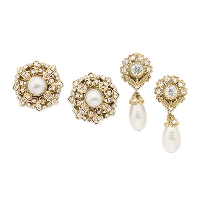 Lot 166 - Two Pairs of Chanel Rhinestone and Faux Pearl...