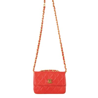 Lot 192 - Chanel Red Quilted Napa Mini 2/55 Bag Mid...