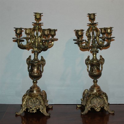 Lot 321 - Pair of Rococo Style Gilt-Metal Five-Light...