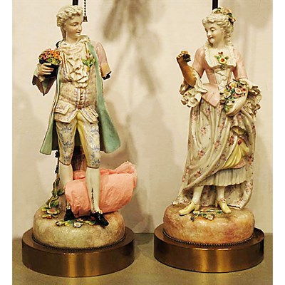 Lot 379 - Pair of Porcelain Figures Each mounted as a...