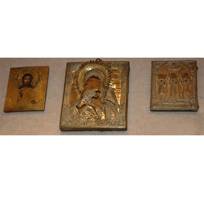 Lot 437 - Group of Three Russian Style Metal Mounted Icons